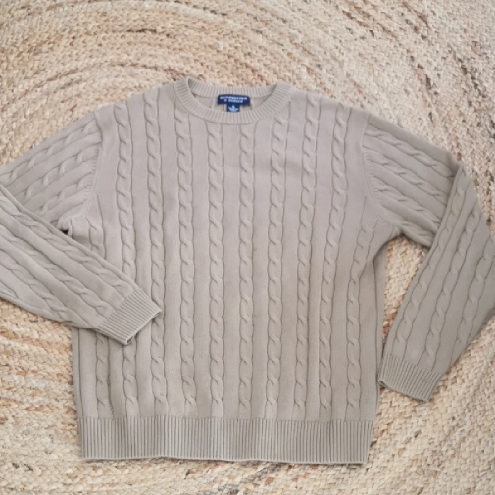 Mens vintage cableknit beige Roundtree & Yorke sweater, preppy. Size L